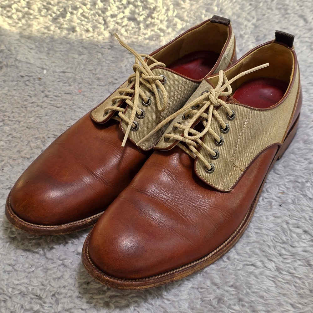 Johnston & Murphy Derby Saddle Oxford Shoes Brown Leather Canvas Mens‎ 8M EXC
